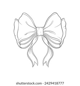 Vector hair bow. Drawn in a manual style sketch, bow in a linear style. Graphic illustration.