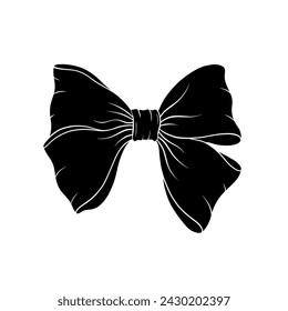 Vector hair bow silhouette. Drawn in a manual style sketch, bow in a linear style. Graphic illustration.