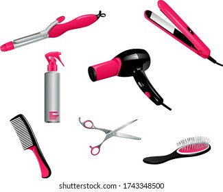 Vector Hair Care and Styling Tools and Products