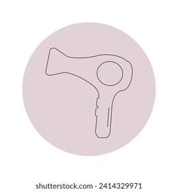 Vector hair dryer icon in a pink circle on a white background.