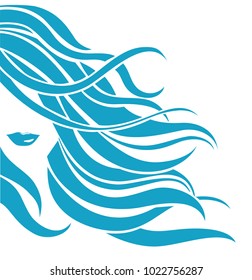 Vector hair salon icon. Beautiful abstract girl with long wavy hair. Beauty design element.