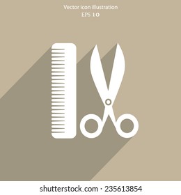 Vector hair salon tools with scissors and comb