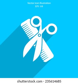 Vector hair salon tools with scissors and comb