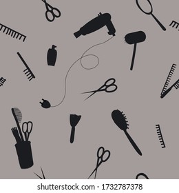   Vector hairdresser pattern  with scissors, 
hairbrush, hair dryer