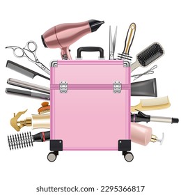 Vector Hairdressing Suitcase Concept isolated on white background