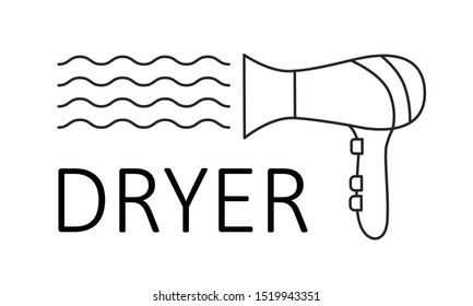 Vector hairdryer. Black outline on white background.