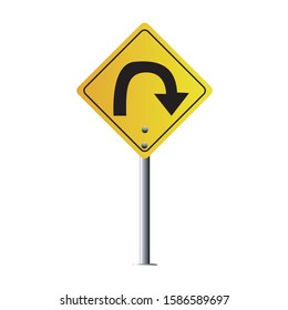 Vector Hairpin curve to right isolated on white background. Warning signs. illustration eps 10.