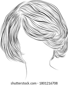 Vector hairstyle illustration. Black and white outlines. Medium length wavy bob