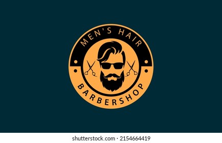 peinado vectorial de un hombre con gafas en un círculo para el logotipo del corte de pelo. diseño simple y plano.