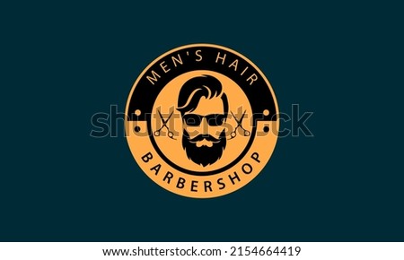 vector hairstyle of man with glasses in a circle for haircut logo. flat simple design.