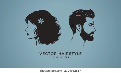 Silhueta de penteado de vetor com fundo azul