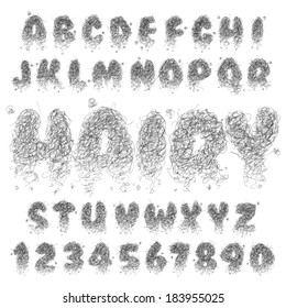 Vector Hairy Alphabet Set