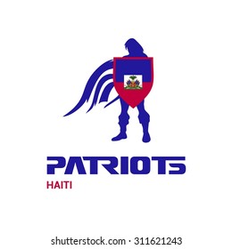 Vector Haiti Flag Patriots Soldier Logo. Mascot Character Design. Memorial Day Army man with Shield. Vector Freedom Leader Logo illustration