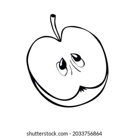 Vector half of an apple. Contour of cut fruit. Outline hand drawn illustration, clipart, design element in doodle style, isolated