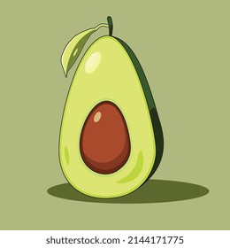 Vektorhalber Avocado auf grünem Hintergrund mit Schatten