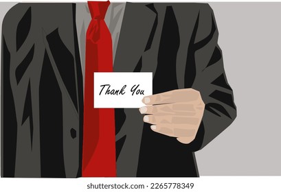 vector half body of a boss wearing a suit and red tie giving a thank you note