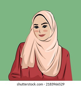 Vector half body portrait of Muslim women, hijab women, contemporary women's styles
