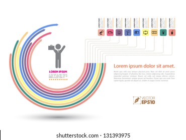 Vector Half Circle Arrows Business Concepts With  Icons / Can Use For Info-graphic / Loop Business Report Or Plan / Modern Template / Education Template / Business Brochure /  System Diagram