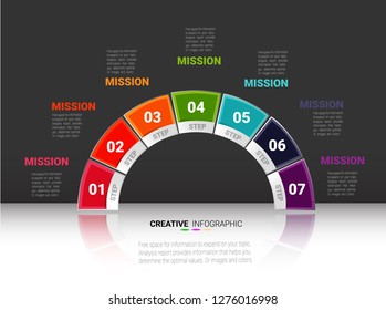 Vector Half Circle Arrows Infographic. Template For Cycle Diagram, Graph, Presentation And Round Chart. Business Concept With 7 Equal Options.