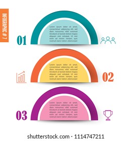 Vector Half Circle Infographic, Diagram Chart, Graph Presentation. Business Startup Concept With 3 Options, Parts, Steps, Processes. Info Graphic Data Template. Abstract Background.