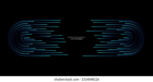 Vector half circle lines flowing dynamic pattern in blue green colors with space for text isolated on black background for header banner in concept of technology, digital, A.I.