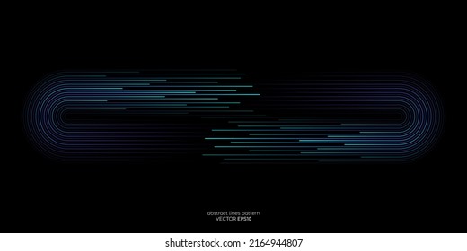 Vector half circle lines flowing dynamic pattern in blue green colors with space for text isolated on black background for header banner in concept of technology, digital, A.I.