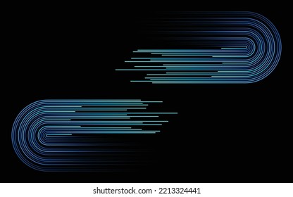Vector half circles Digital Technology Ai lines flowing dynamic pattern in blue green colors isolated on black background
