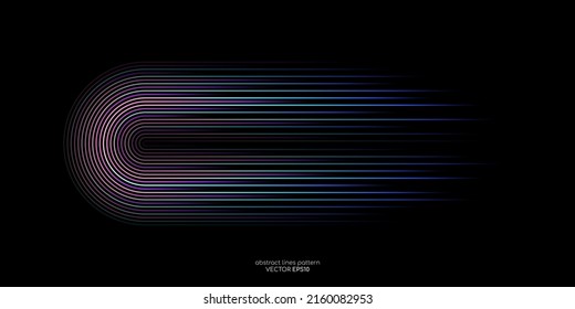 Vektor-Halbkreise Linien fließendes dynamisches Muster buntes Spektrum Licht einzeln auf schwarzem Hintergrund für Konzept der AI-Technologie, digital, Kommunikation, Wissenschaft, Musik