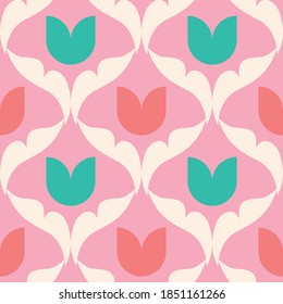 Vector half drop folk tulip seamless pattern.