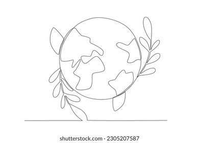 Vector half of the earth and i bud of the tree on it world environment day oneline drawing