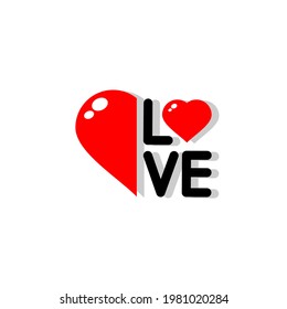 vector half of a heart and writing love in black with the letter o in the shape of love, love icon