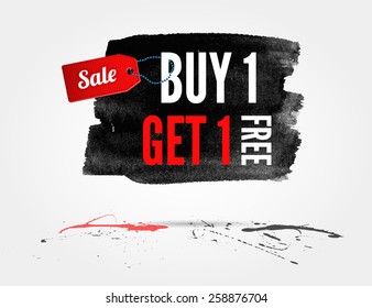 vector Half price sale watercolor banner with splashes of ink 