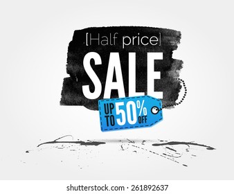 vector Half price sale watercolor banner with splashes of ink