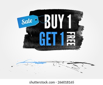 vector Half price sale watercolor banner with splashes of ink
