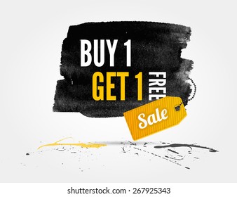 vector Half price sale watercolor banner with splashes of ink