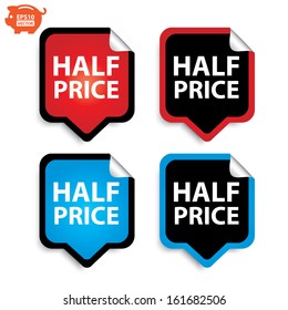 Vector: Half Price stickers or sign set. Eps10.