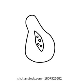 Vector half of pumpkin with a black line.Simple food and cooking illustration in doodle style on a white isolated background hand drawn.Design for social networks,web,advertising,banners,menus.