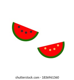 Vector half slice red watermelon fresh fruit in circle geometric shape