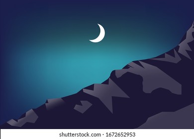 
Vector Half-moon and mountains,landscape in the night. Beautiful  illustration.