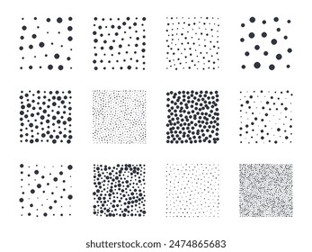 Vector halftone abstract polka dot. Black random dots. Spotted sphere texture pattern. Square highlight for social media. Stock illustration on a white background