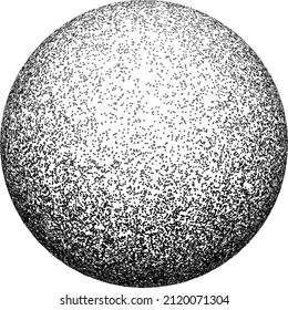 Vector halftone abstract sphere of black random dots on white background, vector design element.