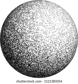 Esfera abstracta de semitono vectorial de puntos aleatorios negros sobre fondo blanco, elemento de diseño vectorial.