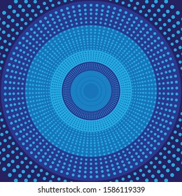 
Vector halftone abstract transition dotted circular pattern wallpaper. Abstract halftone effect blue dots geometric background.