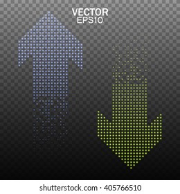 Vector Halftone Arrows on transparent background. Vector light effect.