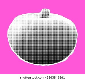Calabaza vectora de media tonalidad de otoño. Ilustración de la verdura de calabaza de calabaza de media tonalidad de colaje. Calabaza de acción de gracias a media tonalidad de moda retro 90 con fondo rosa.