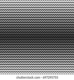 Vector halftone background. Abstract geometric seamless pattern with curved zigzag lines. Black & white horizontal zig zag stripes. Wavy gradient transition effect. Stylish monochrome chevron texture