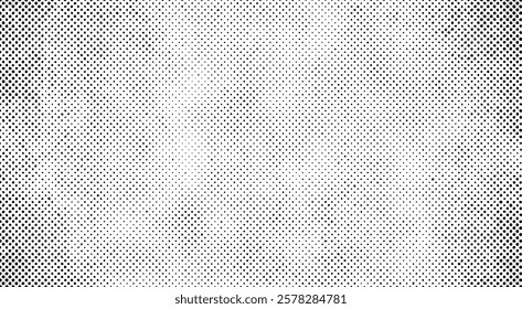 Vector halftone background with a black and white dotted subtle grunge vignette. Retro minimal backdrop design.