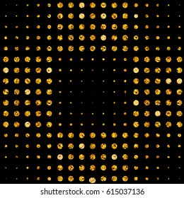 Vector halftone background with golden glittery dots. 