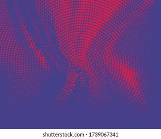 Fondo del semitono vectorial. Gradiente digital púrpura. Patrón de puntos con círculos, puntos, apuntan a gran escala. Elemento de diseño para banners web, carteles, tarjetas, fondos de pantalla, sitios web, paneles.