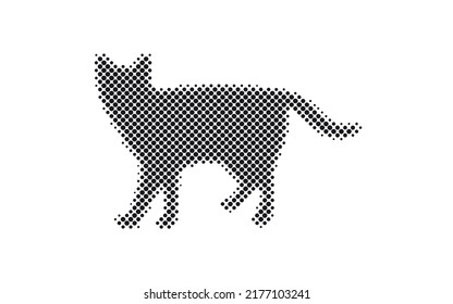 Vector halftone cat icon.Dotted cat shape.